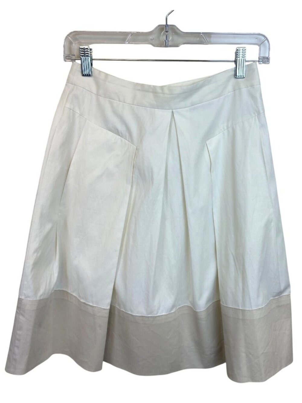 Rebecca Taylor A-Line Skirt Size 2 White Beige Pleated Two Tone Minimalist Chic